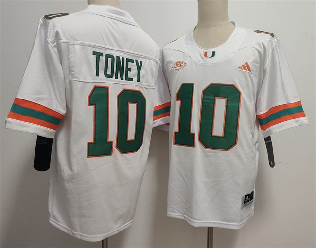 Men's Miami Hurricanes #10 Malachi Toney White Stitched Football Jersey